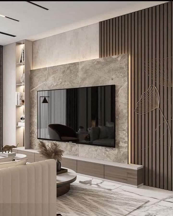 أشكال بديل الخشب والرخام مع مرايا 2024 للجدران والتلفزيون